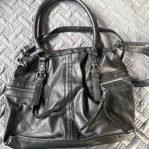 Sam & Hadley Black Faux Leather Studded Zip Satchel Crossbody Bag